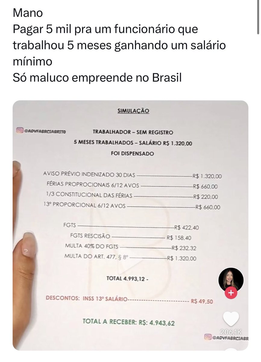 sindpdtisp's tweet photo. Quando patrão defende pagar PJ para quem ganhar 2k, 3k… podem ter certeza que é pra não pagar férias, 13°, aviso prévio e todos os direitos previstos. Como no exemplo abaixo.

Detalhe: ele não explica que a multa que consta na rescisão é justamente por não ter cumprido a Lei. 

Ou seja, basicamente o incômodo é em pagar férias e 13° para o trabalhador.

Coitado, né? Não pode nem “empreender” em cima da exploração do trabalhador… tem que pagar férias, 13° e indenização…