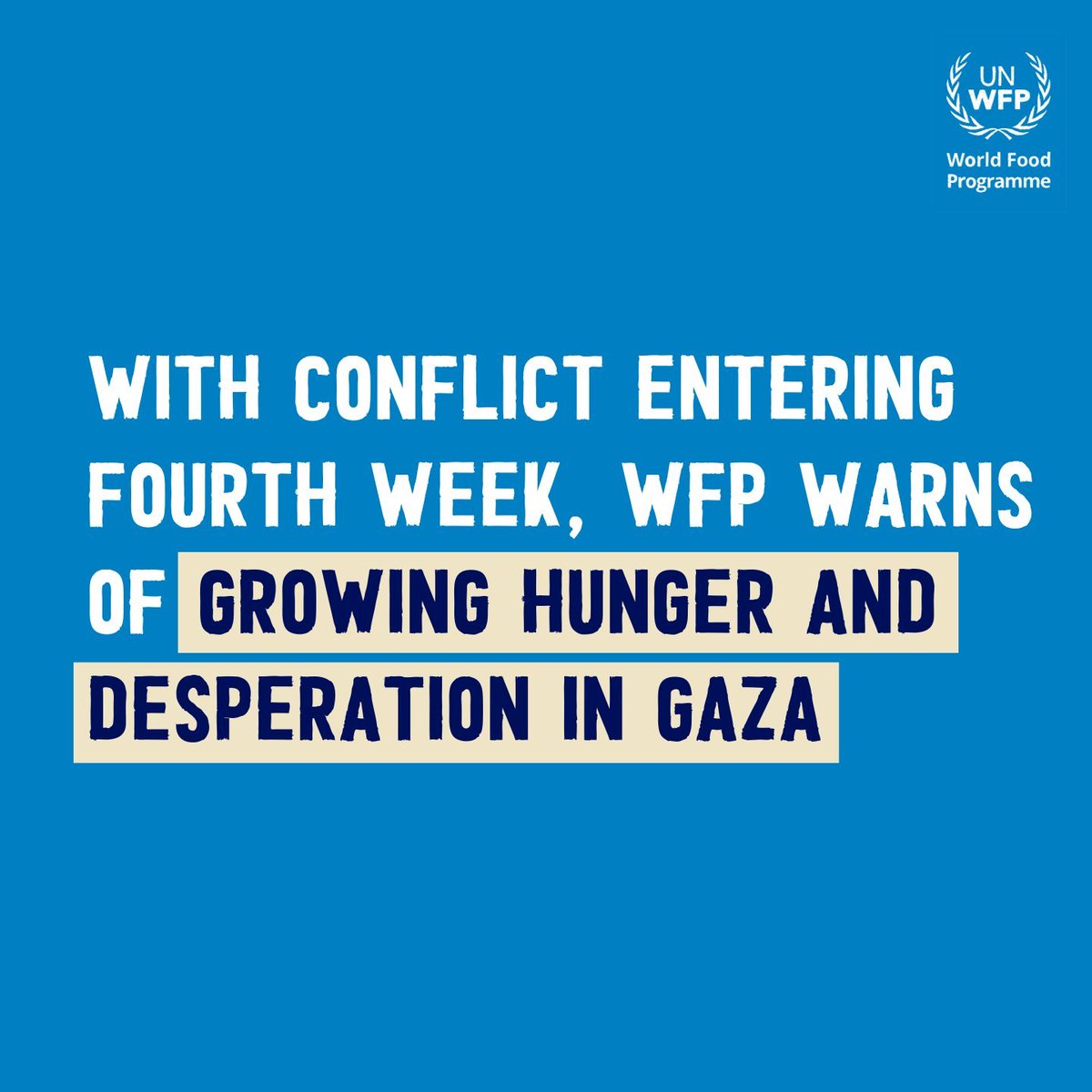 UN's tweet image. As hunger intensifies in Gaza, civilians are becoming desperate in their search for food.

@WFP is working to provide food lifeline to over 1 million people, but increased humanitarian access and supplies are urgently needed. wfp.org/news/conflict-…