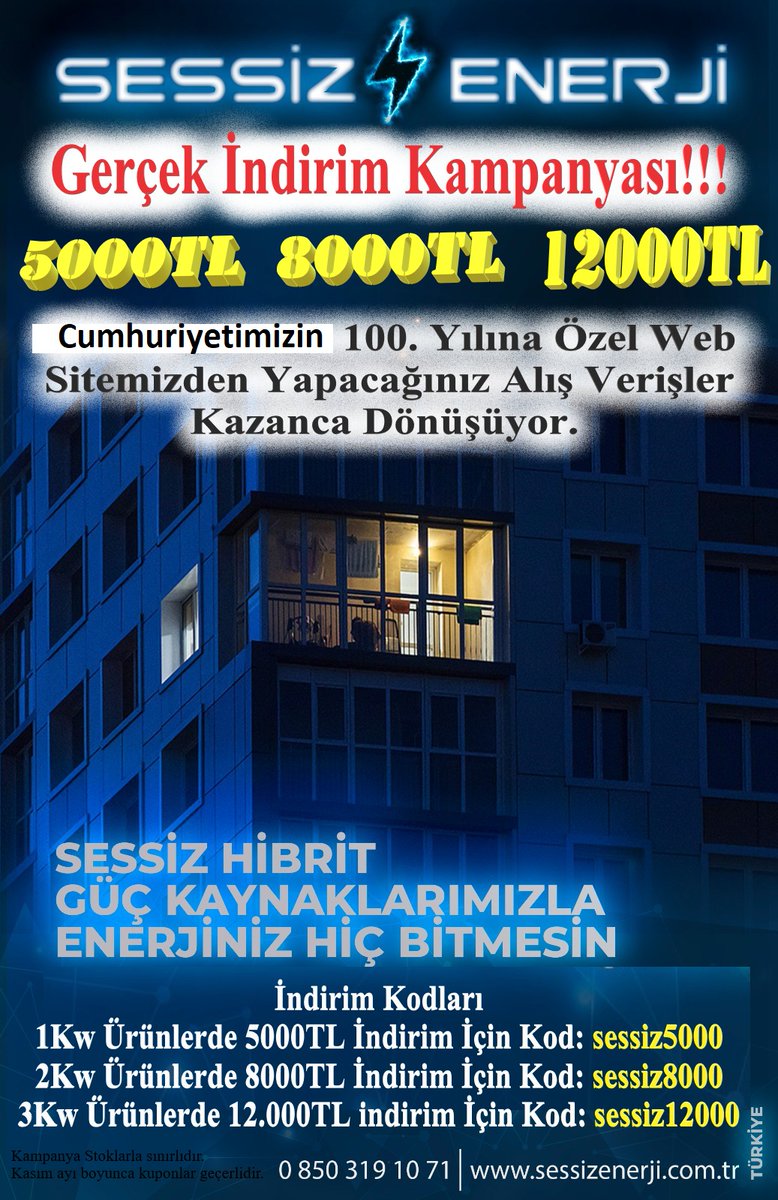 Kampanya!
sessizenrrji.com.tr adresinden ulaşabilirsiniz.