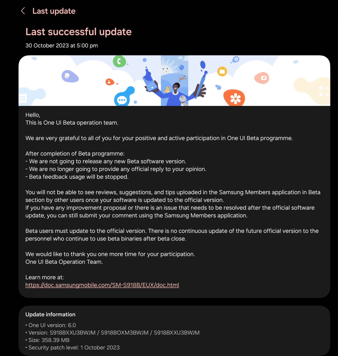 Breaking News 🎊 🎊 One UI 6.0 Android 14 🚀 Stable Update Is Available In Germany 🇩🇪 ⚠️ Only For Beta Users Build: S918BXXU3BWJM/S918BOXM3BWJM/S918BXXU3BWJM Size: 358.39 MB Security Patch Level: 1 October 2023 🔐 #OneUI #OneUI6 #GalaxyS23 #GalaxyS23Plus #GalaxyS23Ultra