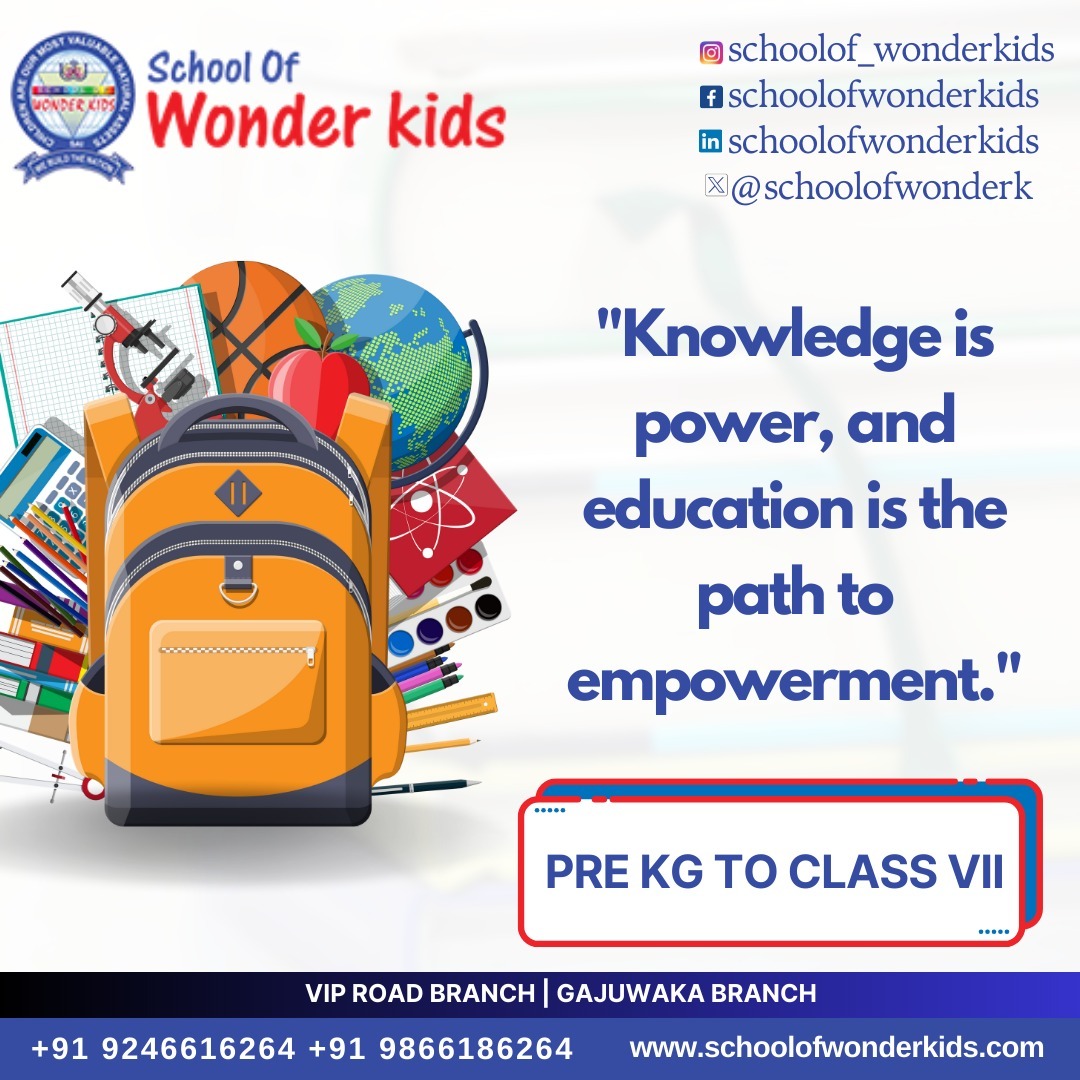 schoolofwonderk's tweet photo. 📚 "Knowledge is power, and education is the path to empowerment." 🌟
🔗 For more information, visit our website:
🌐 https://t.co/FX1dOHw8gQ
#EducationForAll #EmpowerYoungMinds #SchoolOfWonderKids #LearningIsFun #PreKG #ClassVII #VIPRoadBranch #GajuwakaBranch #FutureLeaders https://t.co/DMX6VJR5fD