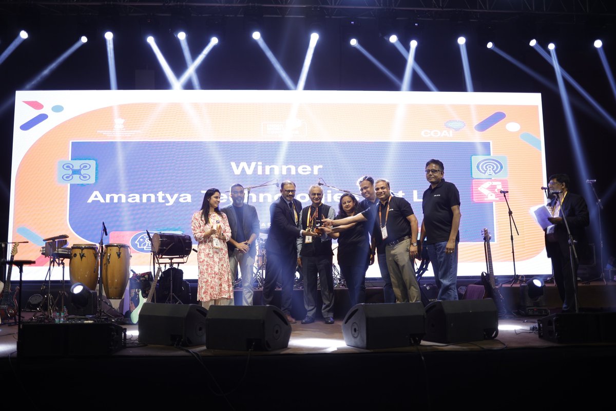 Amantyatech's tweet photo. Honored and Thrilled to Announce that Amantya Technologies, has once again clinched the 'Best MSME in Telecom Ecosystem for the Year' award at India Mobile Congress 2023, Asia's premier telecom, media, and technology forum, held in Delhi. https://t.co/fY7N9064bL