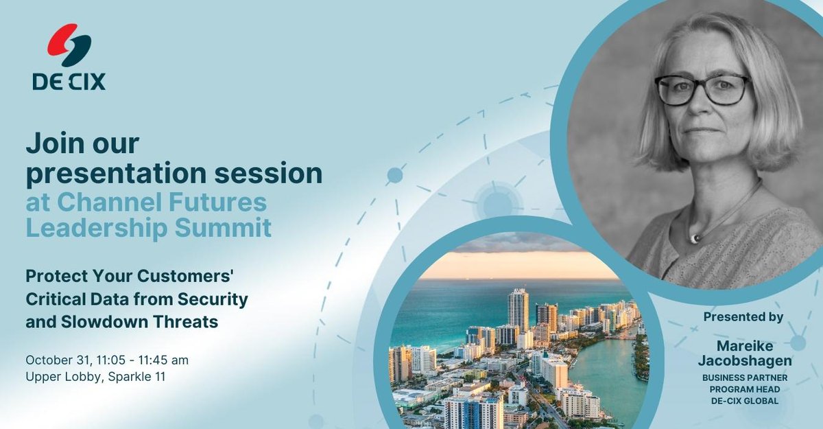 DECIX_US's tweet image. Happy first day of @ChannelFutures Leadership Summit! If you&apos;re here, make sure to check out our presentation session on protecting your customers&apos; #CriticalData tomorrow (10.31). Sign up via your Informa Tech Event app to be eligible to win a $50 gift card door prize.