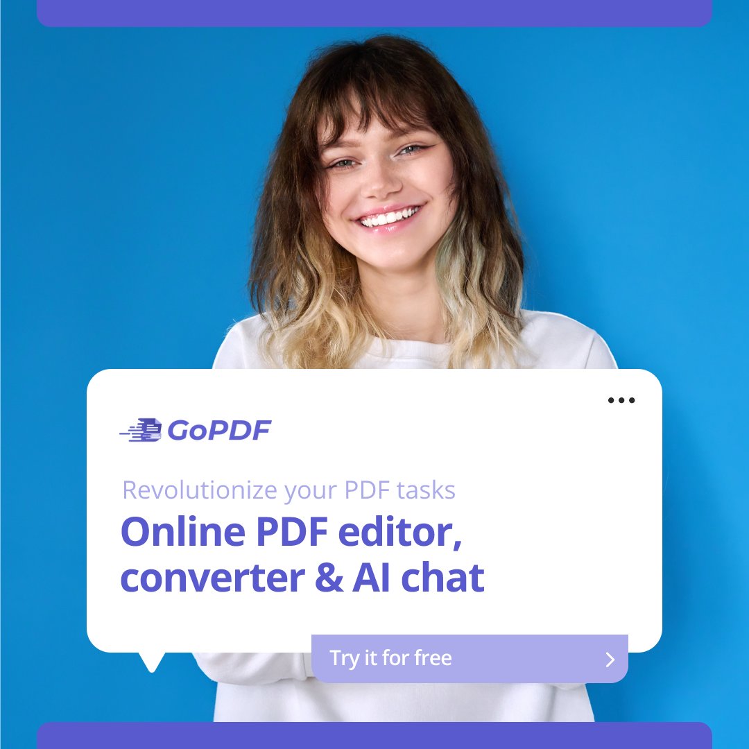 GoPdfio's tweet image. Discover the ultimate PDF solution for all your document needs with gopdf.io. From seamless online PDF editing to lightning-fast conversion and even AI chat capabilities, streamline your PDF experience like never before.
. #PDFsolution #EfficientWorkflows #GoPDF