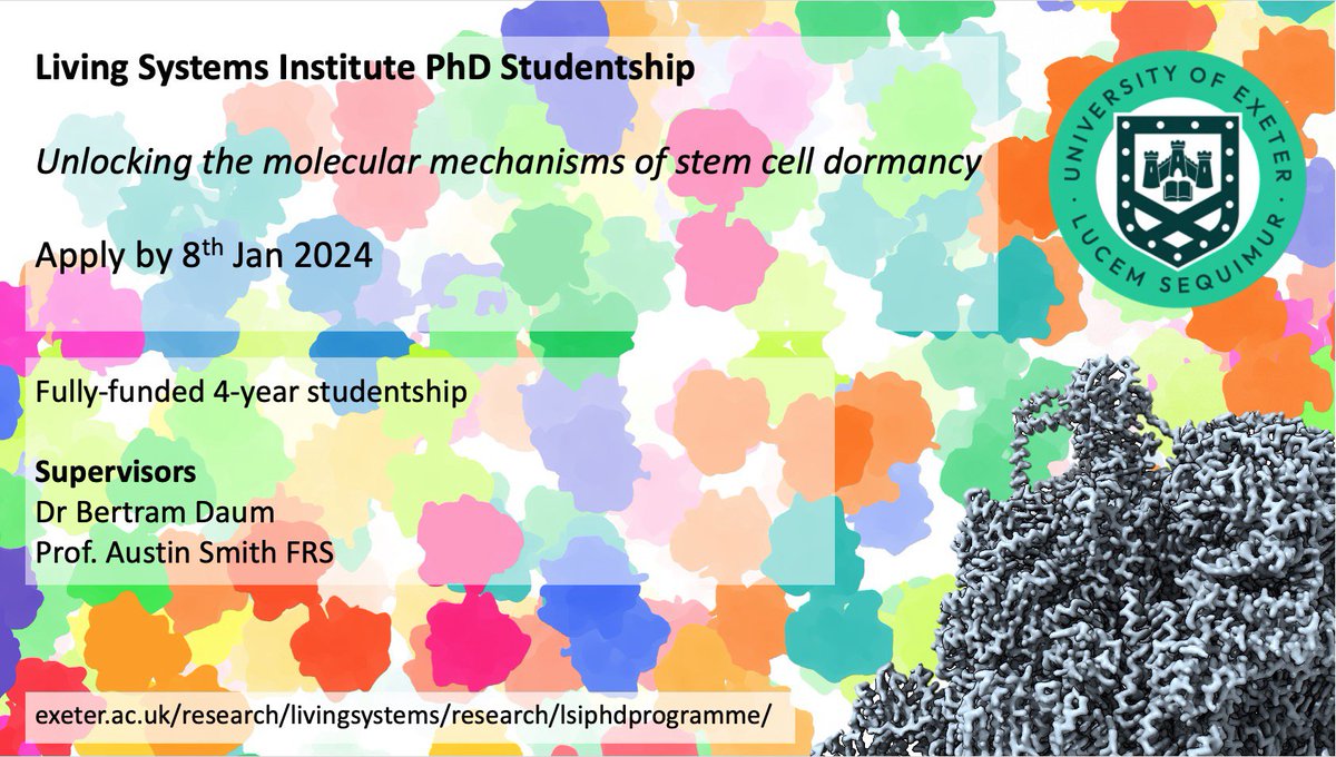 Are you interested in CryoEM and stem cells and looking for a PhD position? Come and join my lab! 
Apply here: exeter.ac.uk/research/livin…
For more info, DM me or check out: 
daumlab.exeter.ac.uk 
lsi.exeter.ac.uk/groups/daum-gr…
Please RT!