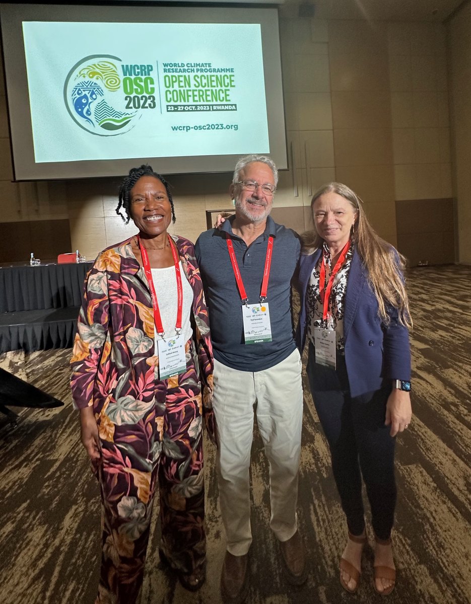 Our own Dr. Beata Csatho presented at the World Climate Research Program (WCRP) Open Science Conference (wcrp-osc2023.org) in Rwanda last week!  Pic  with Leilani Henry, Ted Scambos, Bea Csatho. #bcsatho #climatechange #WCRPOSC23