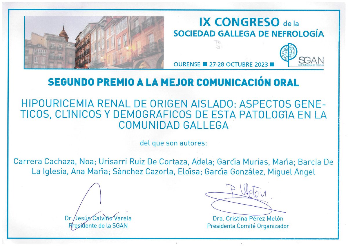 NefroChus's tweet photo. Enhorabuena a nuestras compañeras Laura Núñez González y Noa Carrera Cachaza por el primer y segundo premio a la mejor comunicación oral en el congreso de la Sociedad Gallega de Nefrología @NefroGalicia 👏 https://t.co/UeQ8MrDCO8