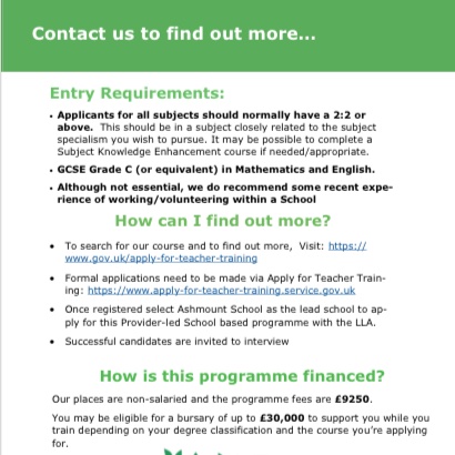 Are you interested in becoming a Secondary, Primary or Early Years teacher? Applications for 2024/2025 are now open, apply through the link below:
 
…y-for-teacher-training.service.gov.uk 

#Teacher #Training #LLA #Loughboroughlearningalliance #UniversityofDerby #Schools #Leicestershire