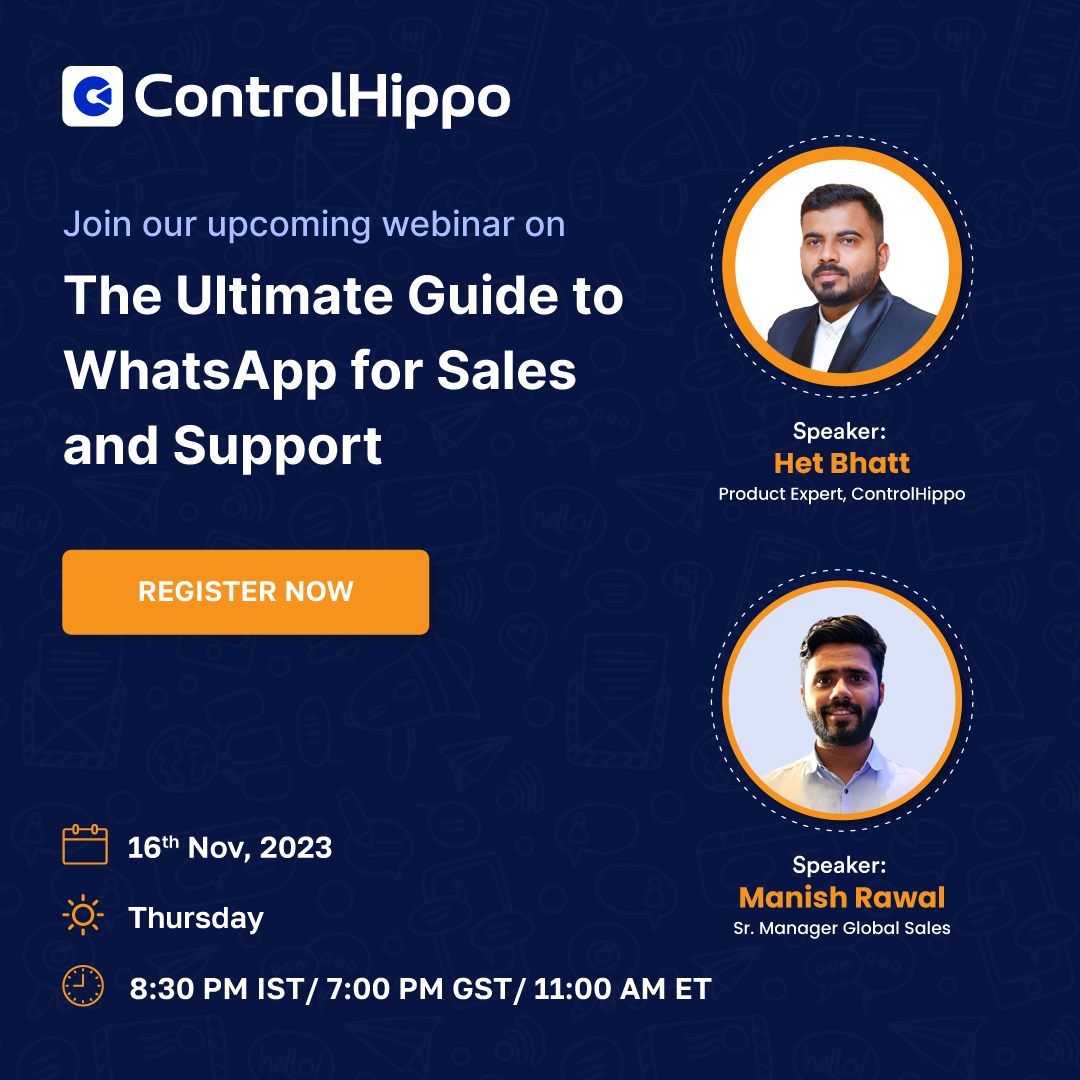 controlhippo's tweet image. Level up your communication strategies with WhatsApp - Learn from the Best!

Registration link: zoom.us/.../6216986464…

Join us for an exclusive webinar on “The Ultimate Guide to WhatsApp for Sales and Support” by Het Bhatt and Manish Rawal.