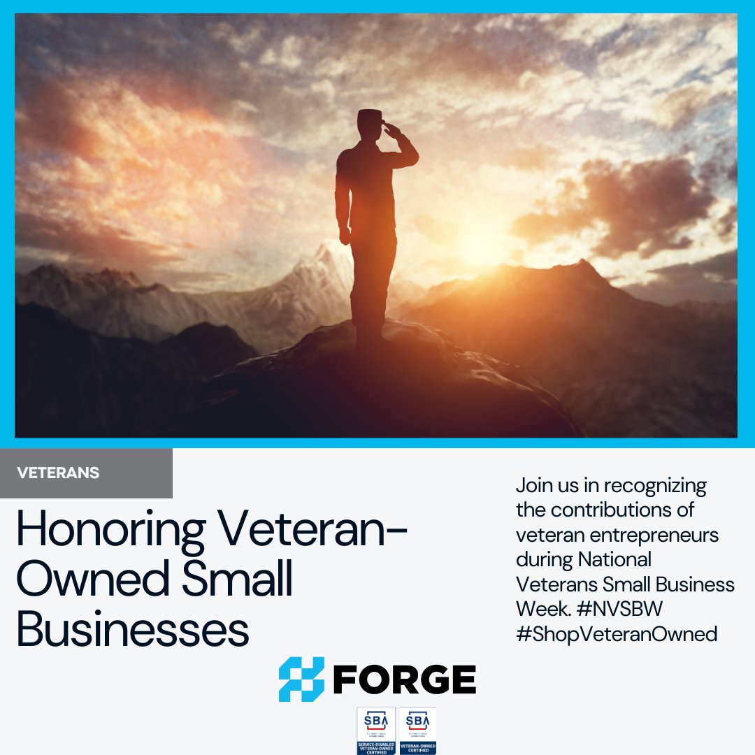 Forgebiz's tweet photo. From boot camp to bookkeeping, you know the value of hard work, determination and dedication. We support Veteran-Owned Small Businesses, Veteran Entrepreneurs, and their families! Happy National Veterans Small Business Week to all of the Veteran-Owned Small Businesses! #VetBiz https://t.co/Eak9Rnmv3Y