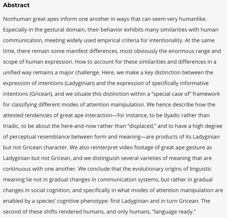 tscottphillips's tweet photo. New paper w @heintz_c, in PNAS:

"Great ape interaction: Ladyginian but not Gricean"

https://t.co/QxBA9A5GdE https://t.co/eebWzWRZiX