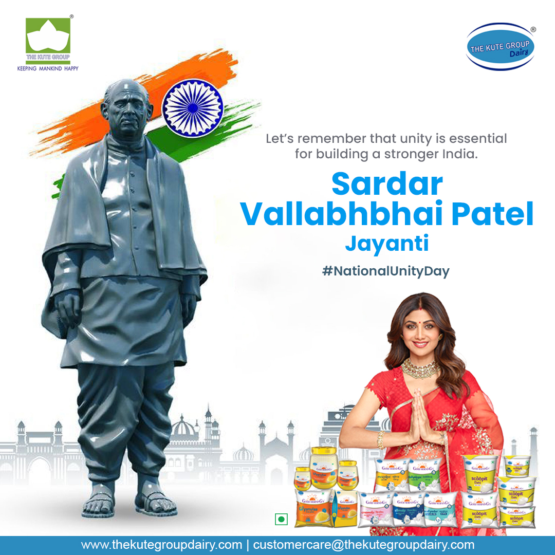 KuteGroupDairy's tweet photo. On this special occasion, let's honor Sardar Vallabhbhai Patel's vision of a united India and pledge to stand united, just as we march towards a brighter future!
.
.
#NationalUnityDay #sardarvallabhbhaipatel #statueofunity #india #sardarpatel #unity https://t.co/EITWgn6h1x