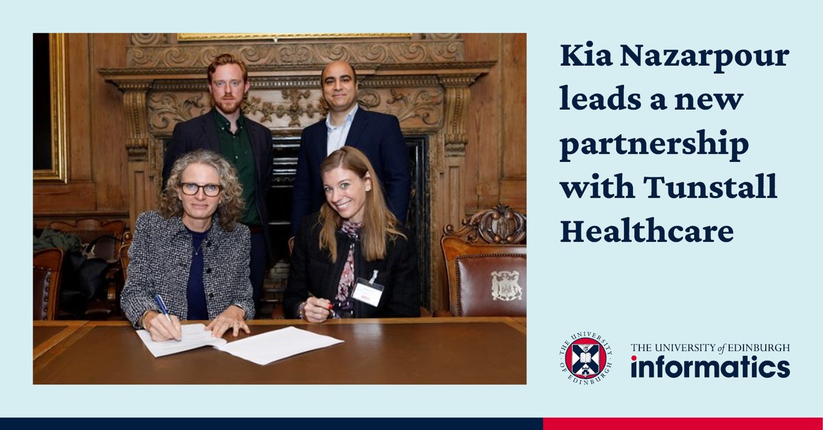 School of Informatics, The University of Edinburgh (@infated) on Twitter photo Prof Kia Nazarpour (<a href="/KiaNazarpour/">Kia Nazarpour</a>), Chair in Digital Health <a href="/InfAtEd/">School of Informatics, The University of Edinburgh</a> will lead a new partnership with Tunstall Healthcare, industrial pioneers in tele-care.
<a href="/EdinburghUni/">The University of Edinburgh</a> and <a href="/TunstallHealth/">Tunstall Healthcare</a> signed a MoU at Edinburgh City Chambers earlier this month.
🔗 edin.ac/3QyM0hd Prof Kia Nazarpour (<a href="/KiaNazarpour/">Kia Nazarpour</a>), Chair in Digital Health <a href="/InfAtEd/">School of Informatics, The University of Edinburgh</a> will lead a new partnership with Tunstall Healthcare, industrial pioneers in tele-care.
<a href="/EdinburghUni/">The University of Edinburgh</a> and <a href="/TunstallHealth/">Tunstall Healthcare</a> signed a MoU at Edinburgh City Chambers earlier this month.
🔗 edin.ac/3QyM0hd