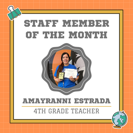 McGheeWolves's tweet photo. Congratulations to our staff member of the month for October to Ms.Estrada! Thank your for all your hard work and dedication to our students! #wearechannelview #MESfamily #owoo https://t.co/X2kkYq7if2