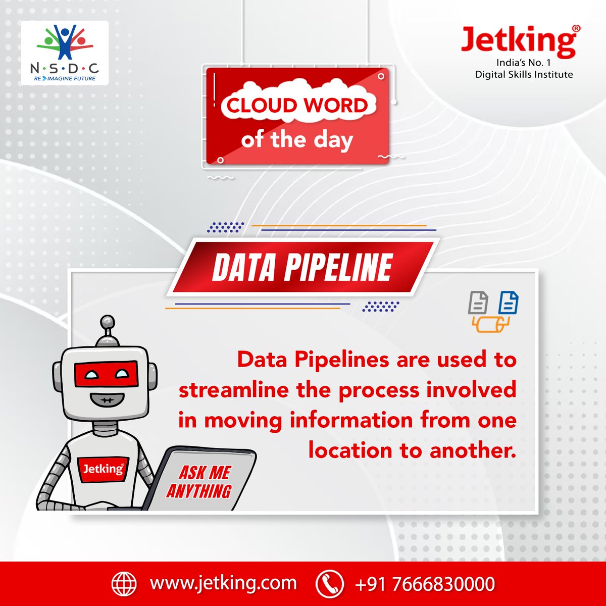 JetkingLtd's tweet image. Kya apko pata hain? Data Pipeline Kya hain? 

Janiye Jetking sey. 

For more such informative posts keep following all our social channels. 

#Jetking #DataPipeline #WordoftheDay #CloudWord #Didyouknow
