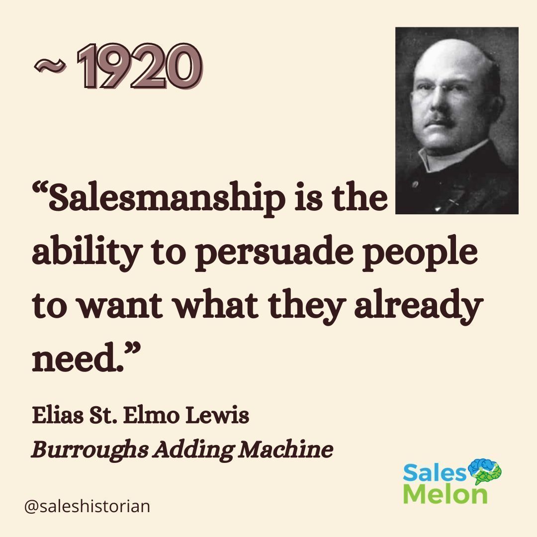 SalesHistorian's tweet photo. Read parts of a 1924 college textbook on sales this weekend. It begins by defining the sales role through the eyes of a few of the most famous philosophers on the subject. What do you think of this definition from Elias St. Elmo Lewis? It really made me think... #saleshistory https://t.co/5C7ScdoTVs