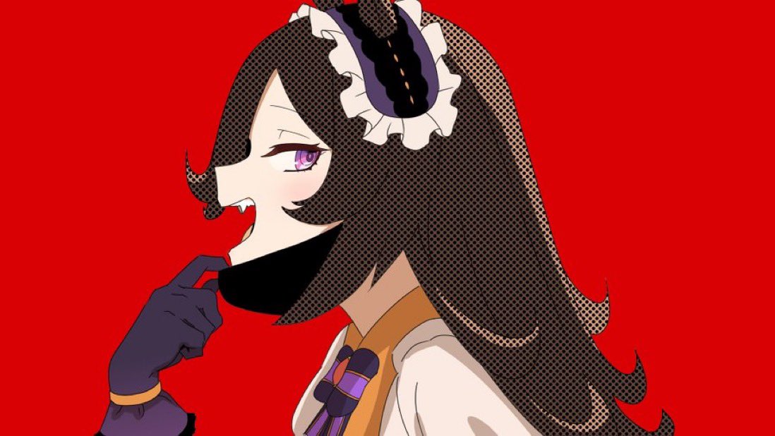 rice shower (umamusume) 1girl solo mask pull gloves red background long hair purple eyes  illustration images