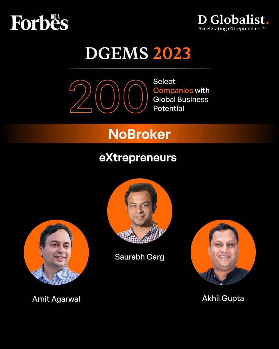 nobrokercom's tweet photo. We are absolutely delighted to announce that @nobrokercom has been recognized among the Top 10 Companies in the Select 200 Group by @ForbesIndia DGEMS 2023.
@akhil10s @AmitKumarA @Sgarg2408
#dgems2023 #select200 #extrepreneur #goglobal #beyondborders #breakingbarriers https://t.co/uE3WvkWLny