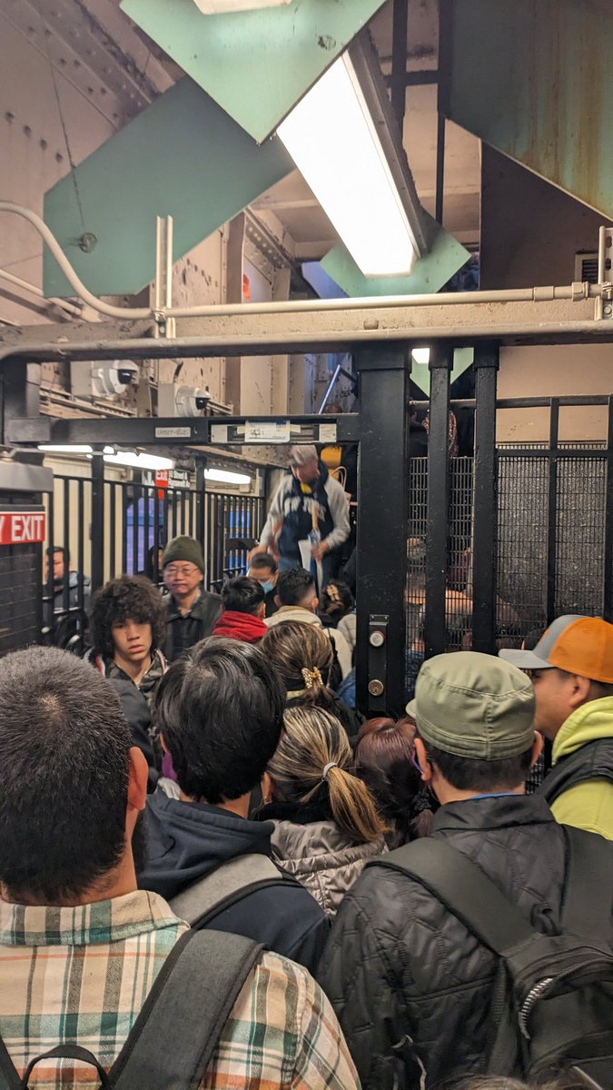 <a href="/NYCTSubway/">NYCT Subway</a> another dangerous situation this morning. One way in and for all Manhattan bound 90th Street 7 train. Work being done on stairs but not fast enough.