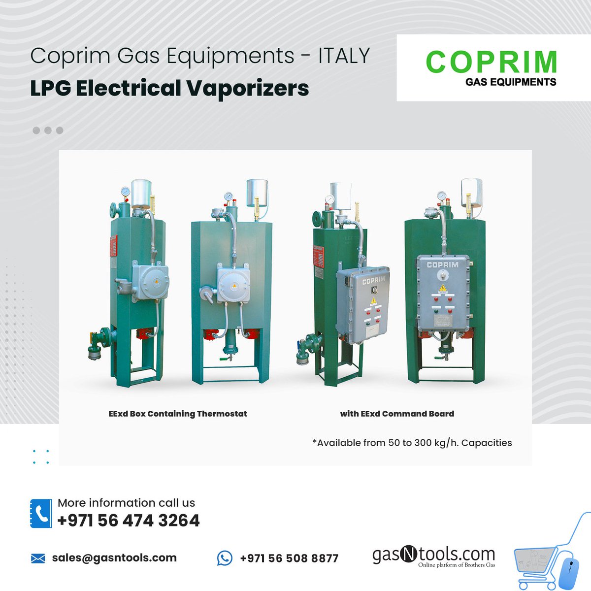 GasNtools's tweet image. Coprim LPG Electric Vaporizers – Italy 🇮🇹

📞 Call: +971 56 474 3264
💬 24/7 WhatsApp: +971 56 508 8877
📧 sales@gasntools.com
🌐 gasntools.com

#gasntools #BrothersGas #LPGVaporizer #LPG #GasEquipments #GasInstallation #OilandGas #GasStorage #UAE #KSA #Africa #Asia