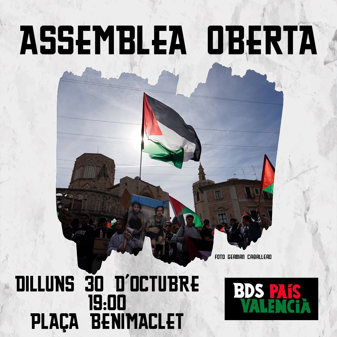 Hui torna a haver-hi assemblea en solidaritat amb el poble palestí a València.
Estenguem la solidaritat per tot el món. Acudeix i difon.
