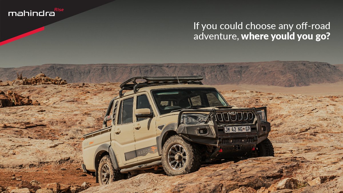 If you could choose any off-road adventure, where would you go? 🚙💨 

Let us know in the comments! No matter where, the Pik Up Karoo edition can tackle any terrain. #UnleashTheExplorerInYou: mahindra.co.za/cars/pik-up-sp…  

#AuthenticBakkies #Mahindrasa  #4x4 #Bakkie #DoubleCab