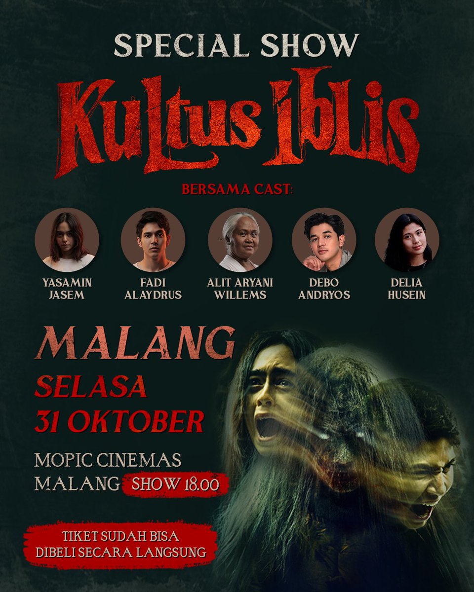 Malang...yuk merapat nonton bareng kultus iblis bareng dengan cast nya.buruan beli tiketnya sebelum kehabisan.