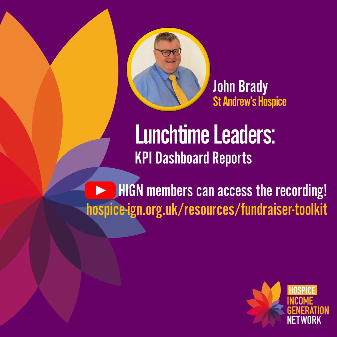 💜▶️ John from @StAndrewHospice recently delivered a stonking Lunchtime Leaders session on KPI Dashboard Reports. HIGN members can access the recording: hospice-ign.org.uk/resources/fund… #HIGN #Hospice #IncomeGeneration #Fundraising #Training #Networking