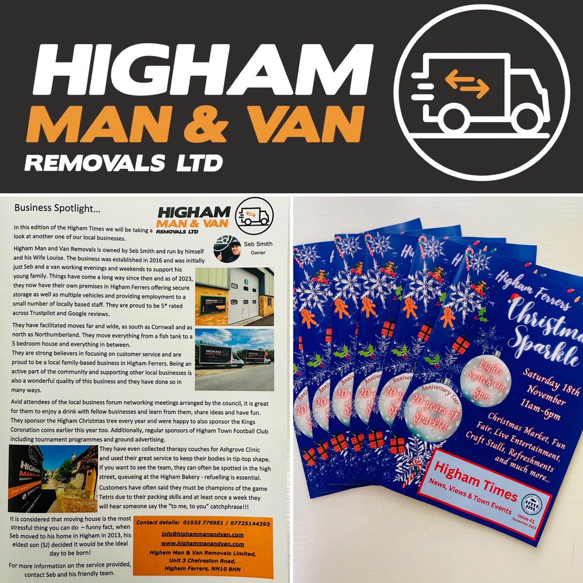 Check us out in this months Higham Times 👀📰🆒 Thank you to @HighamFerrersTC for having us as your business spotlight ☺️ #highammanandvanremovals #removals #storage #highamferrers #northamptonshire #supportlocalbusinesses