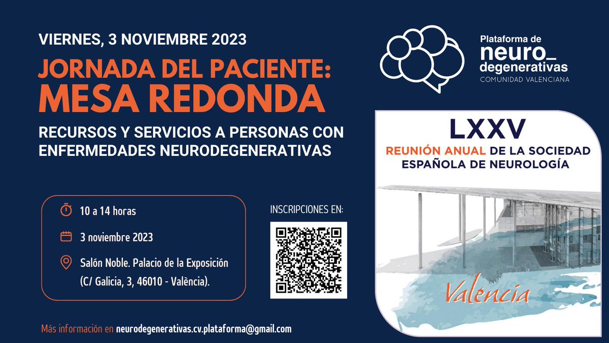 🧠 JORNADA DEL PACIENTE: MESA REDONDA La Mesa Redonda se basará en recursos y servicios a personas con enfermedades neurodegenerativas y su situación en la Comunidad Valenciana. Aquí puedes ver el PROGRAMA 📘: sen.es/attachments/ar…