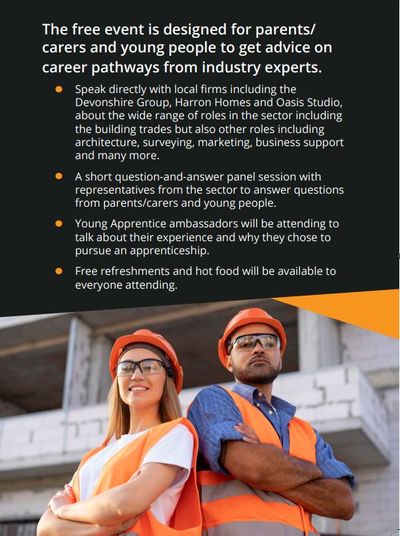 KS4 Students &amp; Parents:

Please see information attached for the Apprenticeship &amp; Technical Education Information Event (Construction sector), which is taking place on Wednesday 15th November 2023.