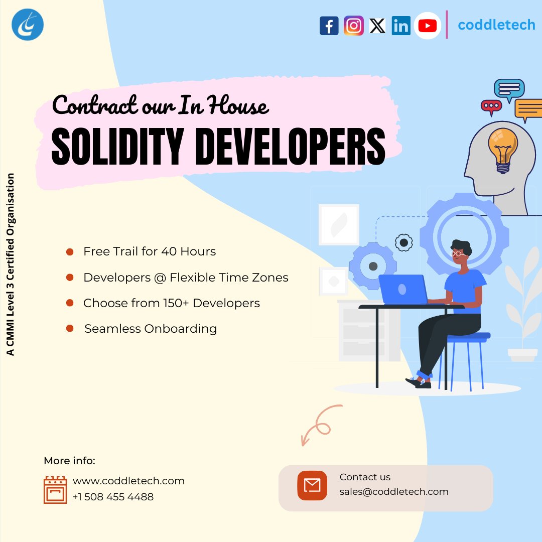 coddletechmedia's tweet image. Do you want to make an impact in Crypto or Blockchain?
Coddle Technologies offers a dedicated #SolidityDevelopment team that has the skills and expertise to help you create secure and scalable smart contracts that meet your specific needs. 🧑💻
#coddletech #Blockchain