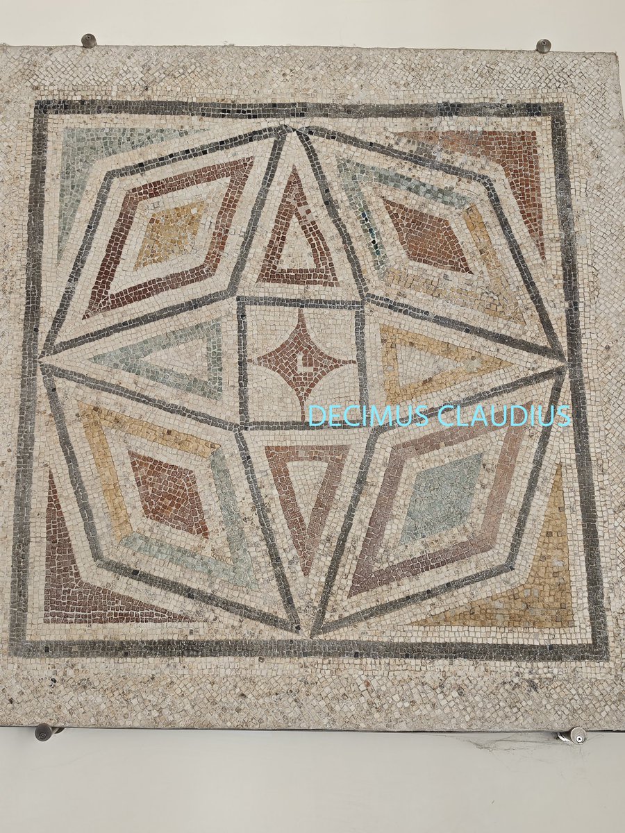 A Roman polychrome mosaic with geometric motives that dates to the end of the Republican era and was found on the outskirts of Rome. It is now on display in the Baths of Diocletian museum in Rome. #mosaicmonday #ancientrome #archaeology #italy