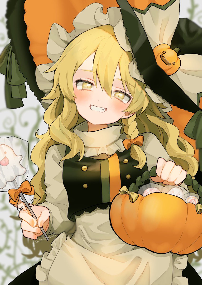 kirisame marisa 1girl hat blonde hair witch hat solo candy yellow eyes  illustration images