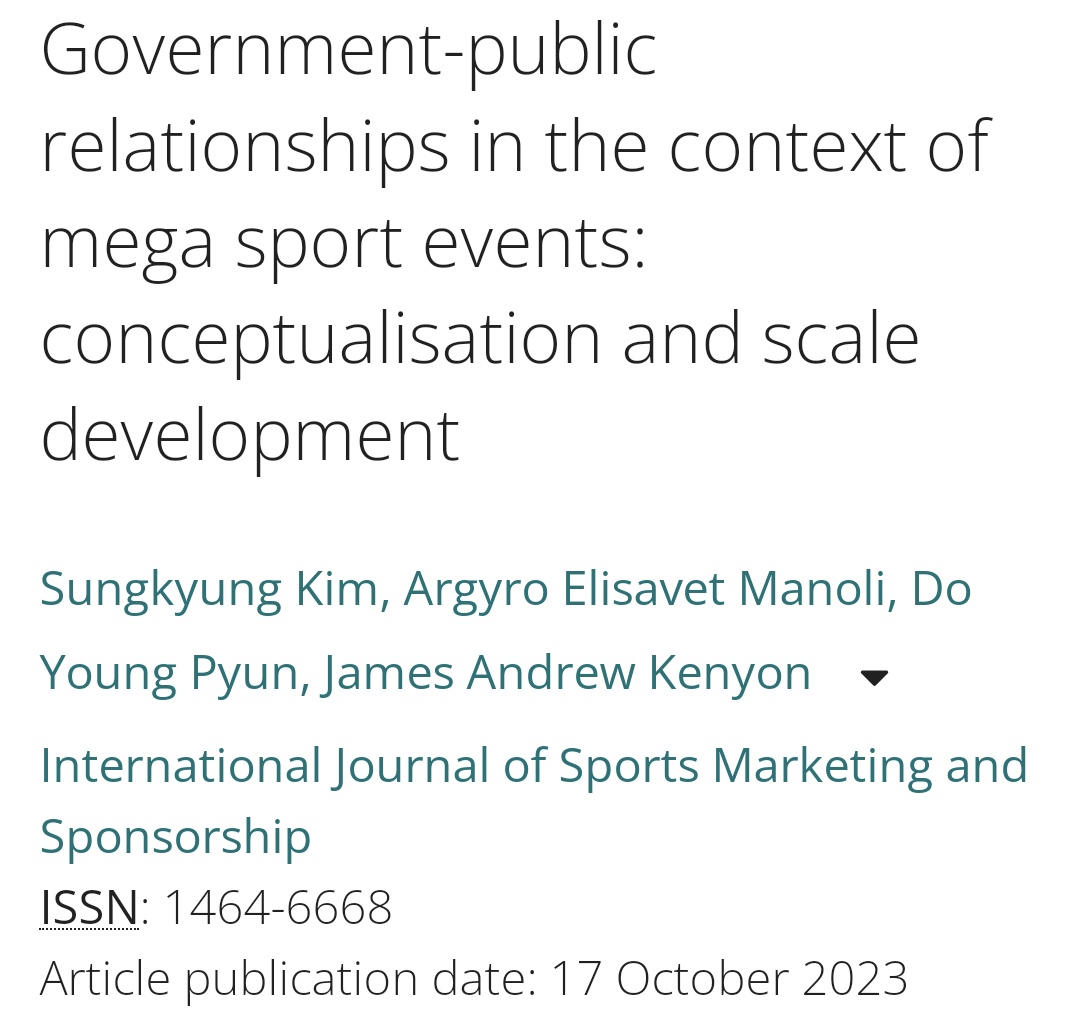 ArgyroElisavetManoli (@aemanoliphd) on Twitter photo Hot of the press! If you want to read more about Government Public Relations in mega-sport events, then look no further than our <a href="/IJSMS_Sport/">Int. Journal of Sports Marketing and Sponsorship</a>
article ⬇️
#olympics #sportevents #sportmarketing
DM me if you'd like a copy 😉 Hot of the press! If you want to read more about Government Public Relations in mega-sport events, then look no further than our <a href="/IJSMS_Sport/">Int. Journal of Sports Marketing and Sponsorship</a>
article ⬇️
#olympics #sportevents #sportmarketing
DM me if you'd like a copy 😉