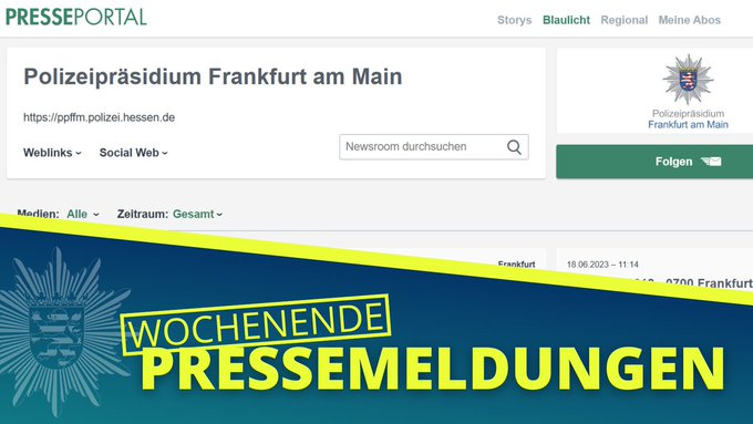 Polizei_Ffm's tweet photo. Unsere Pressemeldungen vom #Wochenende in #Frankfurt:
#Harheim: vers. Trickbetrug durch falsche Polizeibeamte
#Niederursel: Trickdiebstahl durch falschen Mitarbeiter einer Wohnungsbaugesellschaft
#Bornheim: Raub im #Günthersburgpark
Alle PMs: https://t.co/8wfh2uzhxi https://t.co/fbZGno0kr3