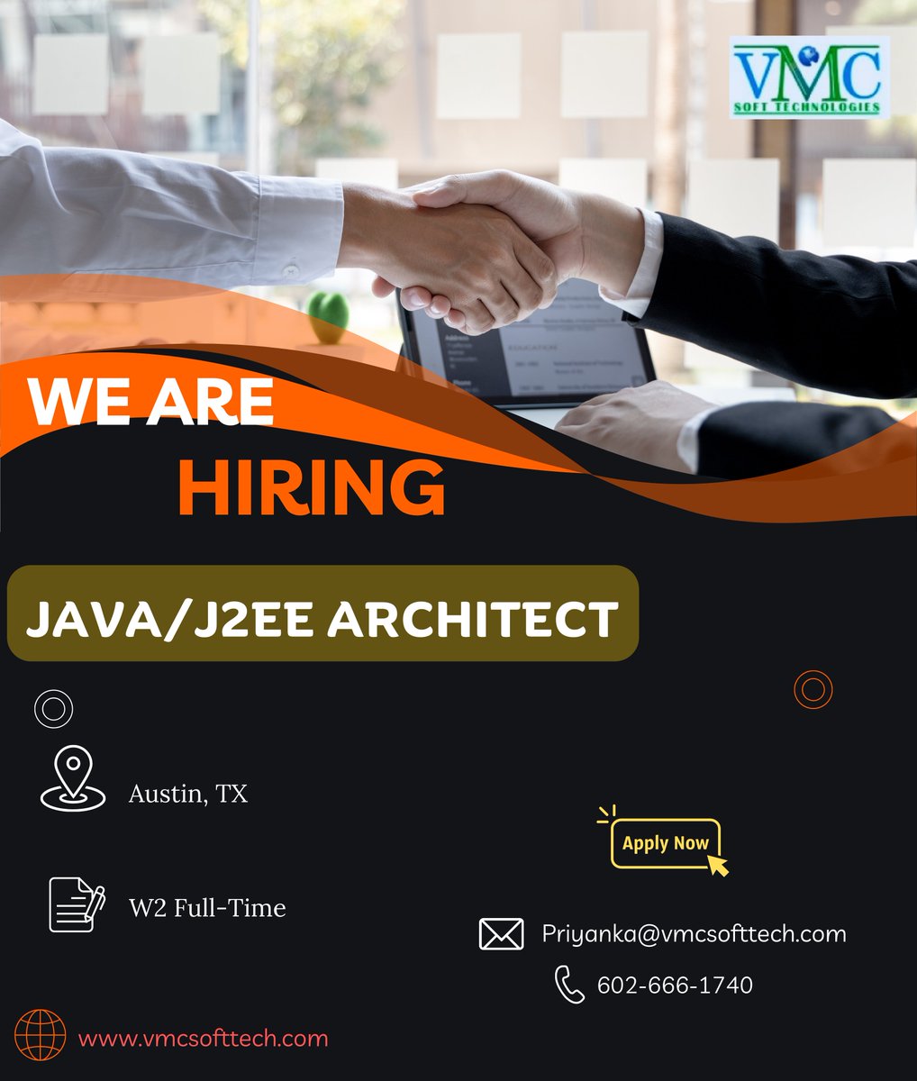 vmc_softtech's tweet image. VMC Soft Technologies looking for a Java/J2EE Architect in Austin, TX

Apply Now: vmcsofttech.com/careers/

#javaj2eearchitect #javaarchitect #javaj2eedeveloper #javadeveloper #java #programming #developer #javaprogramming #javascript #javascriptdeveloper #hybridwork #usajobs