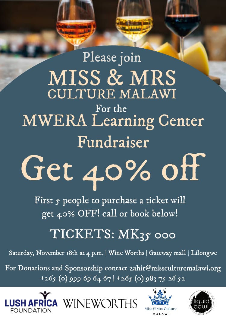 wineworths's tweet photo. Miss &amp; Mrs Culture Malawi proudly presents the MWERA Learning Center Fundraiser. Join us for a cocktail evening of philanthropy as we come together to express the current winner Hanisha Salgado dedication to improving the community she's apart of. https://t.co/FbuJb6MHE7