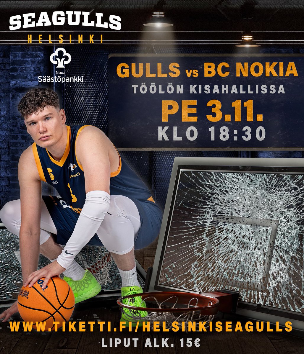 GullsBasketball's tweet photo. Marraskuu startataan Kisiksellä Korisliigan kärkikohtaamisella BC Nokiaa vastaan PE 3.11. klo 18:30! 

Molemmat joukkueet ovat sarjataulukon piikkipaikalla aivan rintarinnan, joten latausta ottelusta ei tule puuttumaan. 🔥 
👉🏼 Varmista paikkasi nyt ajoissa ennakkoon ja edullisemmin osoitteesta: https://t.co/EMIyNn6qSw tai TIKETTI-lipunmyyntipisteiltä. 

Otetaan sarjan kärkisija yhdessä haltuun! 💪🏼 . . .  📆 𝐏𝐄 𝟑.𝟏𝟏. 𝐊𝐋𝐎 𝟏𝟖:𝟑𝟎
🏟️ 𝐓𝐎̈𝐎̈𝐋𝐎̈𝐍 𝐊𝐈𝐒𝐀𝐇𝐀𝐋𝐋𝐈𝐒𝐒𝐀
⚔️ 𝐆𝐔𝐋𝐋𝐒 𝐯𝐬 @BCNokia  🌟 𝐎𝐓𝐓𝐄𝐋𝐔𝐈𝐒𝐀̈𝐍𝐓𝐀̈𝐍𝐀̈: @NooaSp 
🙌🏼 𝐇𝐀𝐋𝐅𝐓𝐈𝐌𝐄 𝐒𝐇𝐎𝐖: Too Much Underground  
𝐋𝐈𝐏𝐔𝐓: https://t.co/EMIyNn6qSw  𝐭𝐚𝐢 @TIKETTIofficial -𝐋𝐈𝐏𝐔𝐍𝐌𝐘𝐘𝐍𝐓𝐈𝐏𝐈𝐒𝐓𝐄𝐈𝐋𝐓𝐀̈

#Gullsnation #Korisliiga