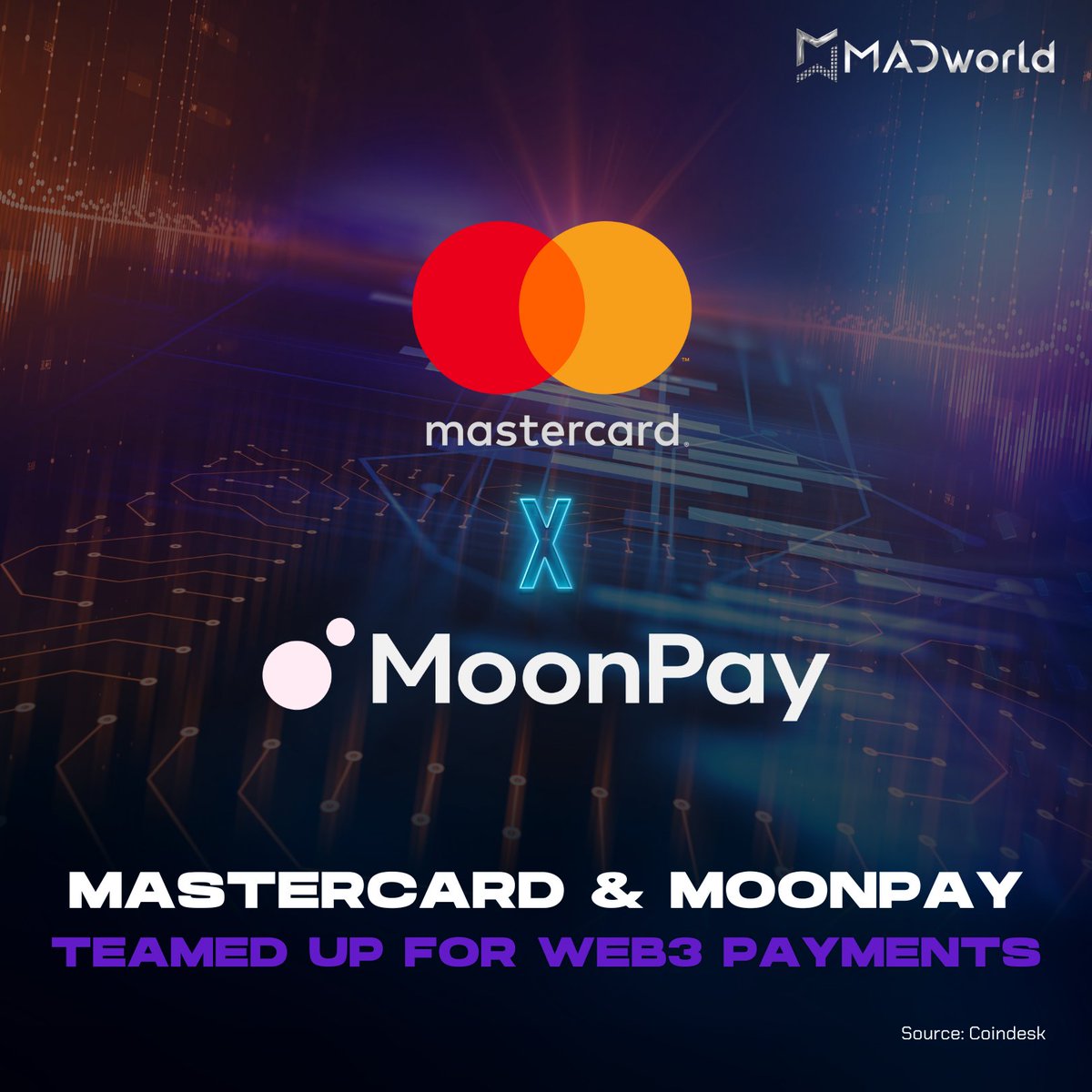 MADworld (@madworldnft) on Twitter photo #Mastercard partners with #MoonPay for #Web3 payments. Both companies will work together to develop exciting campaigns that will resonate with Mastercard's consumer base.
Subscribe to madworld.io for news updates!
#cryptocurrency.  #Cryptonews #Mastercard partners with #MoonPay for #Web3 payments. Both companies will work together to develop exciting campaigns that will resonate with Mastercard's consumer base.
Subscribe to madworld.io for news updates!
#cryptocurrency.  #Cryptonews
