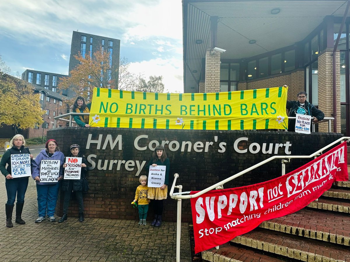 Rianna Cleary should never have been sent to jail while pregnant. Care in the community is the only way to give new mothers and babies a good start in life. We’re at Surrey Coroner’s Court today in solidarity with Rianna and Aisha calling for #NoBirthsBehindBars