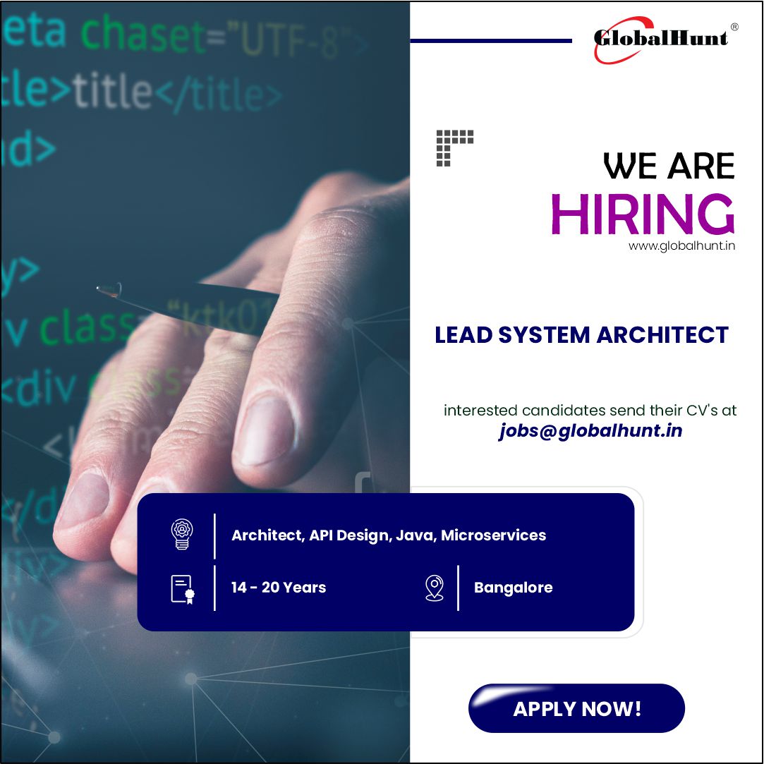 GlobalHuntIndia's tweet image. GlobalHunt for its leading client is looking for Lead System Architect having expertise in designing distributed systems and micro services architectures.
Candidates apply at globalhunt.in/job-details.ht…
#LeadSystemArchitect #microservicesarchitecture #APIDesign