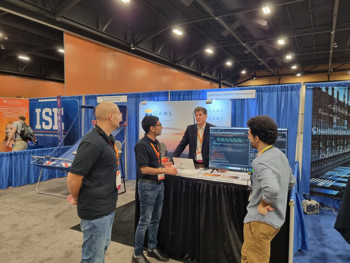 GamsSoftware's tweet image. Had a fantastic time at #INFORMS2023 in Phoenix! 🌵 Our workshop was a success, and we had a diverse and engaging audience. Our presentation on Python &amp;amp; GAMS integration was also a hit. Our booth&apos;s screen and Pop-a-Shot game were crowd-pleasers.🙌🐍 #GAMS #DataAnalytics