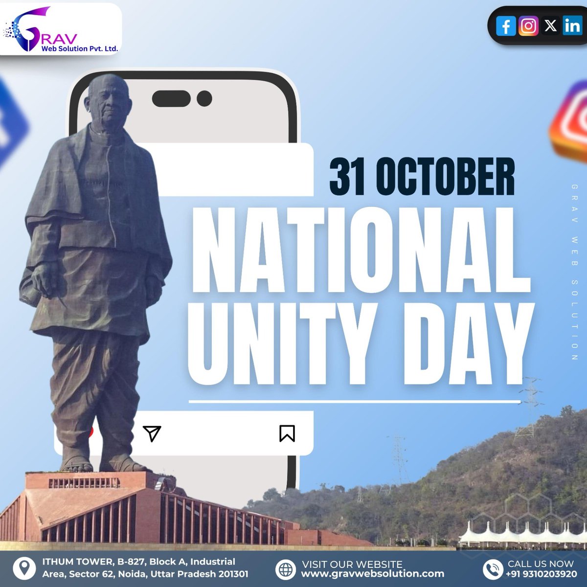 gravwebsolution's tweet image. &quot;𝐔𝐧𝐢𝐭𝐞𝐝 𝐖𝐞 𝐒𝐭𝐚𝐧𝐝! 🤝 𝐆𝐫𝐚𝐯 𝐖𝐞𝐛 𝐒𝐨𝐥𝐮𝐭𝐢𝐨𝐧 𝐏𝐯𝐭 𝐋𝐭𝐝 celebrates 𝐍𝐚𝐭𝐢𝐨𝐧𝐚𝐥 𝐔𝐧𝐢𝐭𝐲 𝐃𝐚𝐲, promoting strength in 𝐝𝐢𝐯𝐞𝐫𝐬𝐢𝐭𝐲  and 𝐡𝐚𝐫𝐦𝐨𝐧𝐲 in the 𝐝𝐢𝐠𝐢𝐭𝐚𝐥 𝐰𝐨𝐫𝐥𝐝. &quot;

#NationalUnityDay #DigitalHarmony  #GravWebSolution
