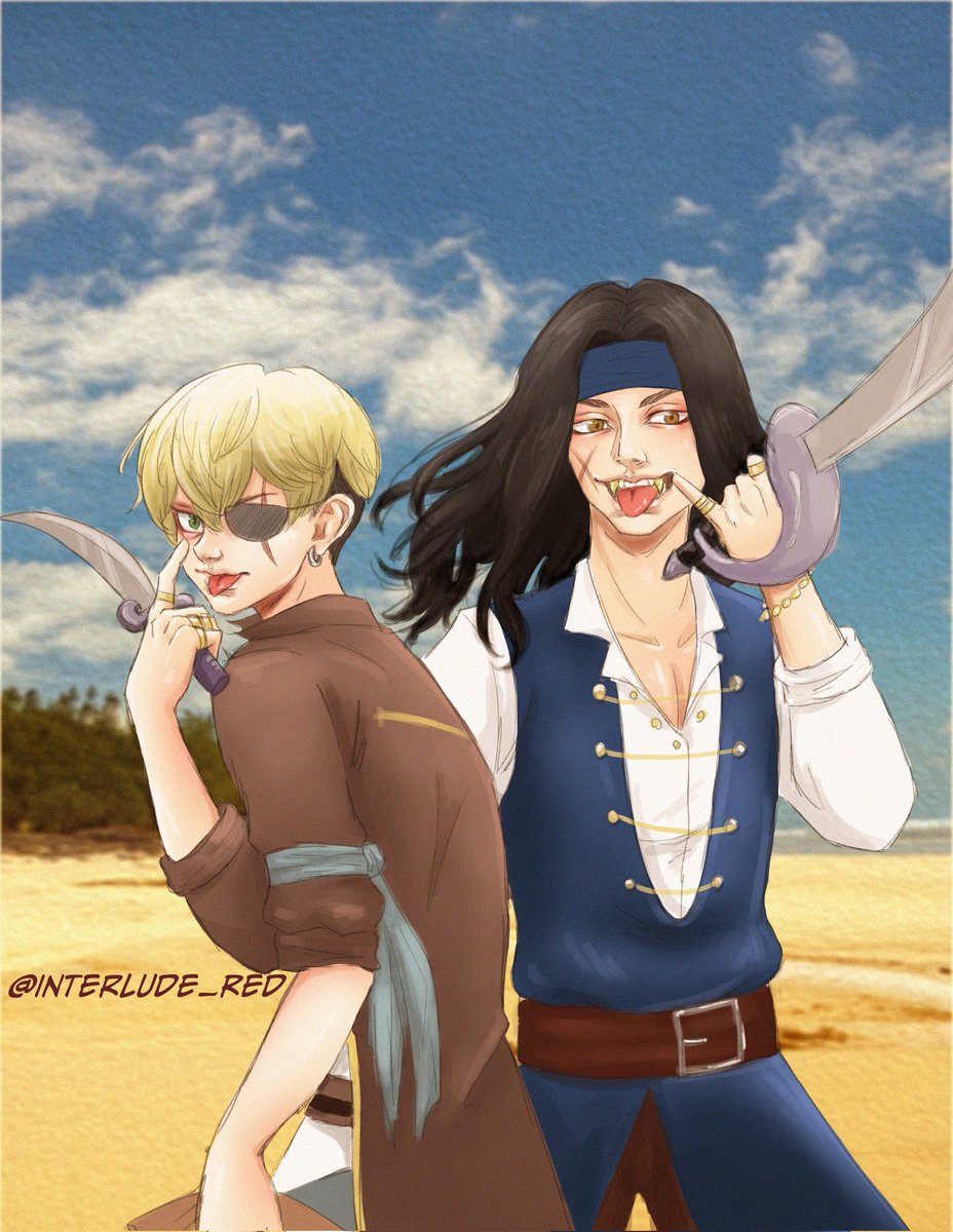 #bjfyweek2023 Day 3: pirate au
I had a strong fixation of gold fangs baji and eye patch chifuyu. 👀
#ふゆばじ #bajifuyu 
#ばじふゆ #場地圭介 #千冬 #東京卍FA #東卍FA #baji #chifuyu