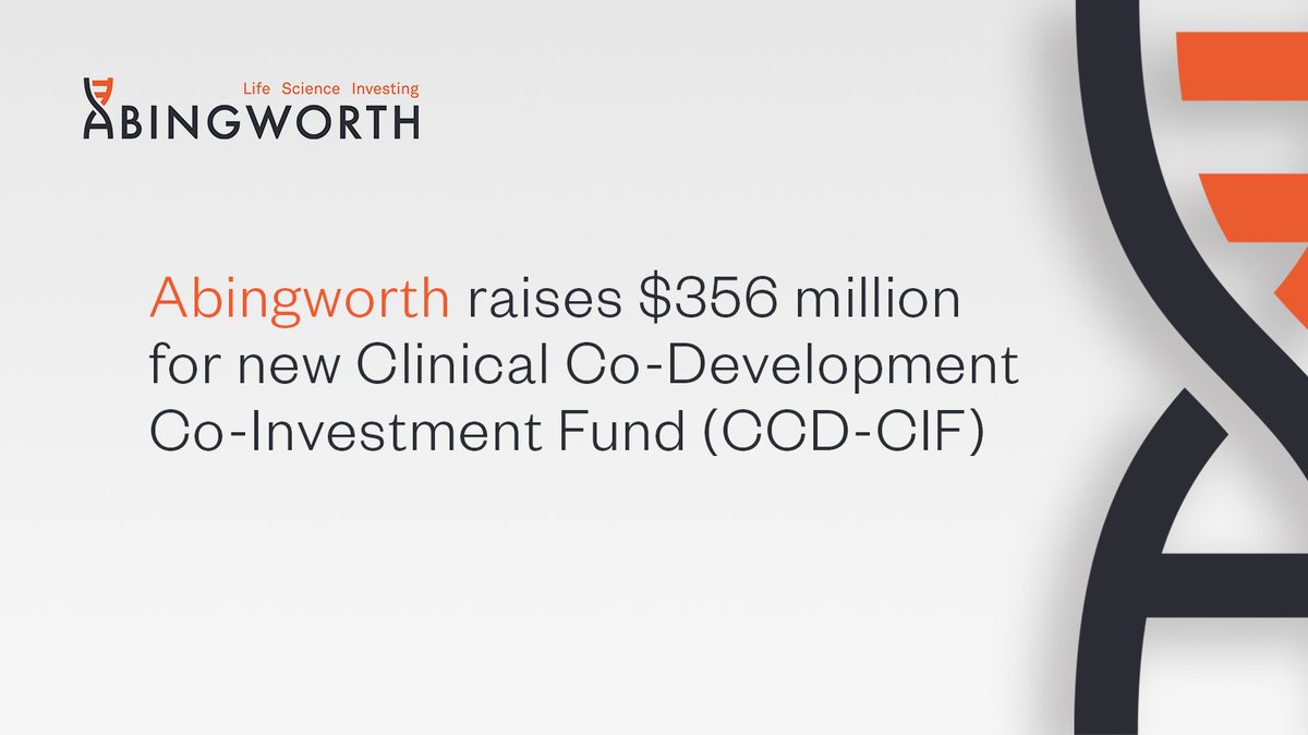 Abingworthbio's tweet photo. Excited to announce the close of our new Clinical Co-Development Co-Investment Fund (CCD-CIF) at $356 million. The CCD-CIF continues to underpin our commitment to provide capital to partners advancing late-stage product development &amp; bringing innovative medicines to patients https://t.co/AD6hqyIB2W