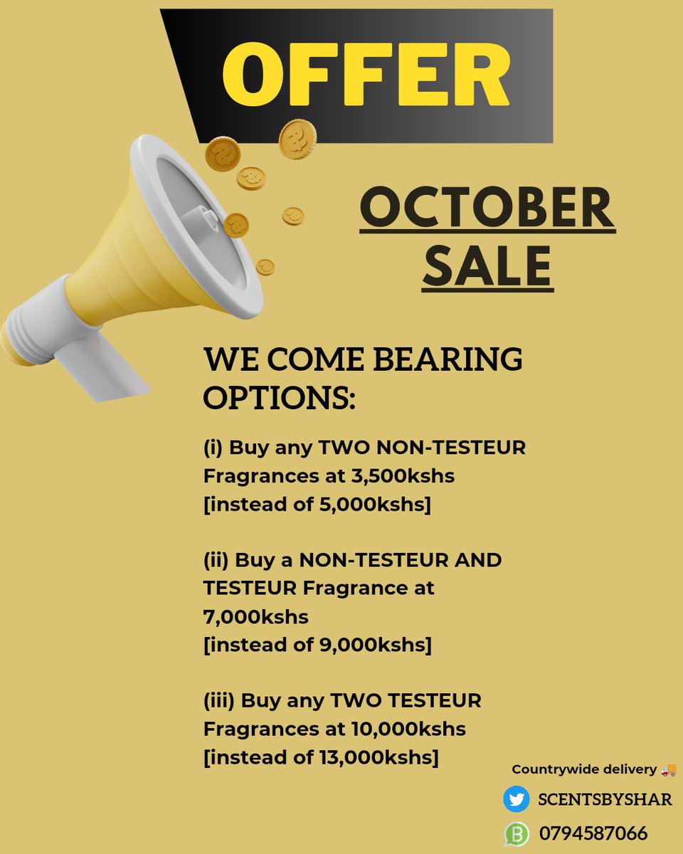 ScentsByShar's tweet photo. @beth_kasinga Happy new week. 
We have an offer on all our perfumes and colognes till the 4th of November.
Make your order/inquiries via WhatsApp/call: 0794587066 https://t.co/p2Nl07E2mv