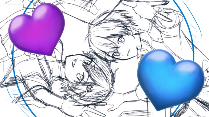 描きたいという強い意志はあるけど今ドタバタエブリデイなのでコツコツ描く🥲💜🩵 