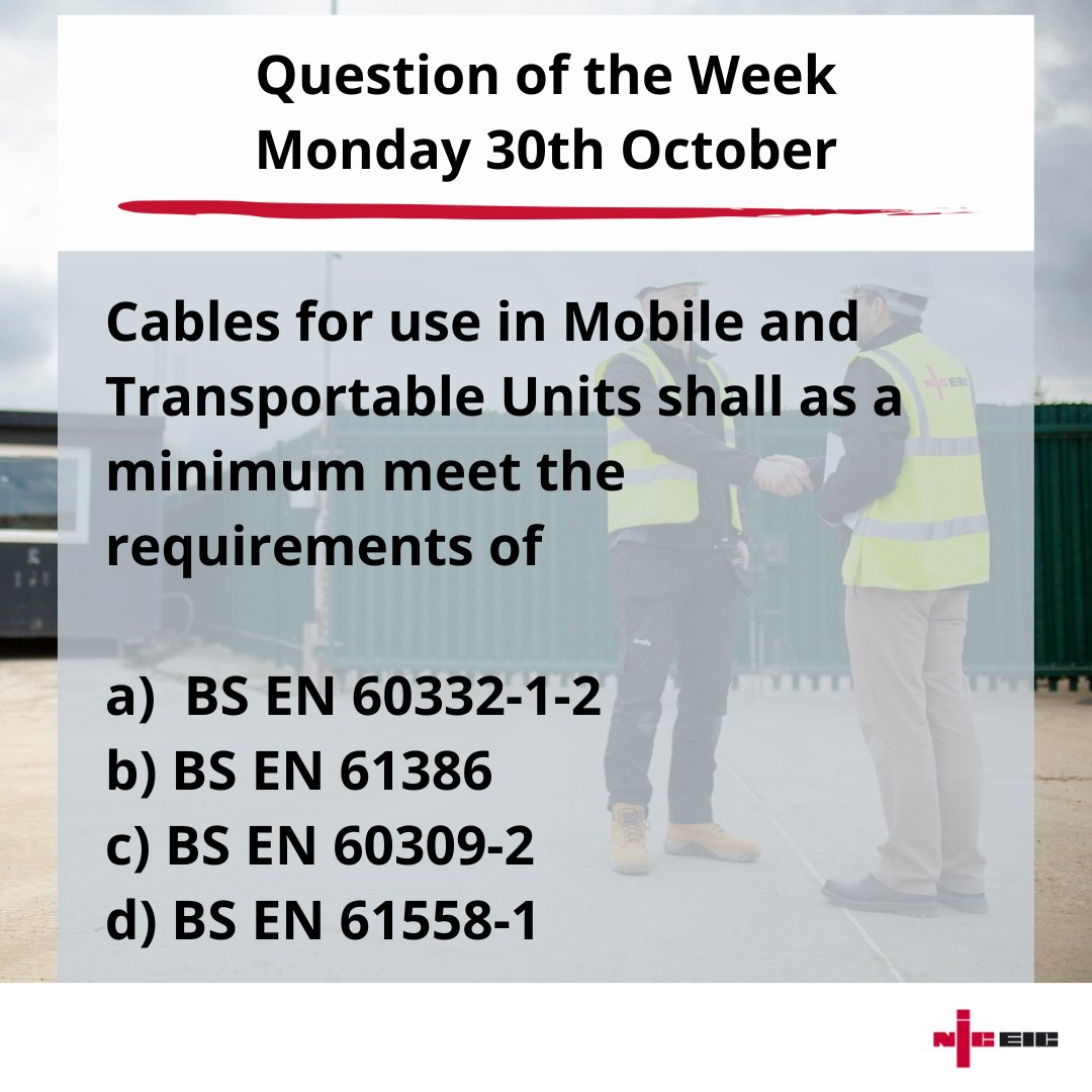 officialNICEIC's tweet photo. A new week brings a new technical question! Our question of the week this week is...

Comment below if you know the answer ⬇️

#ElectricalSafety #sparkslife https://t.co/z9tIEDiJ0Z