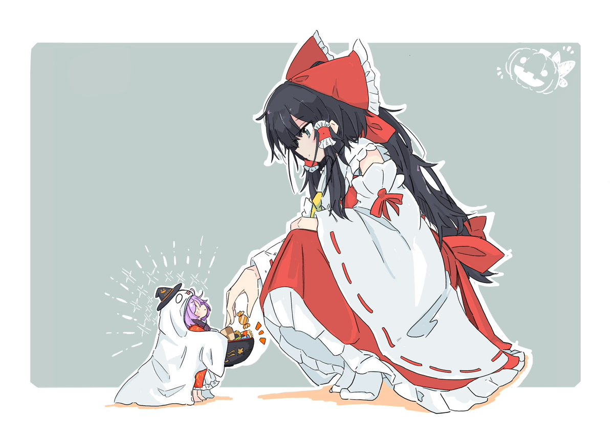 hakurei reimu ,sukuna shinmyoumaru multiple girls 2girls black hair hair tubes bow detached sleeves hair bow  illustration images